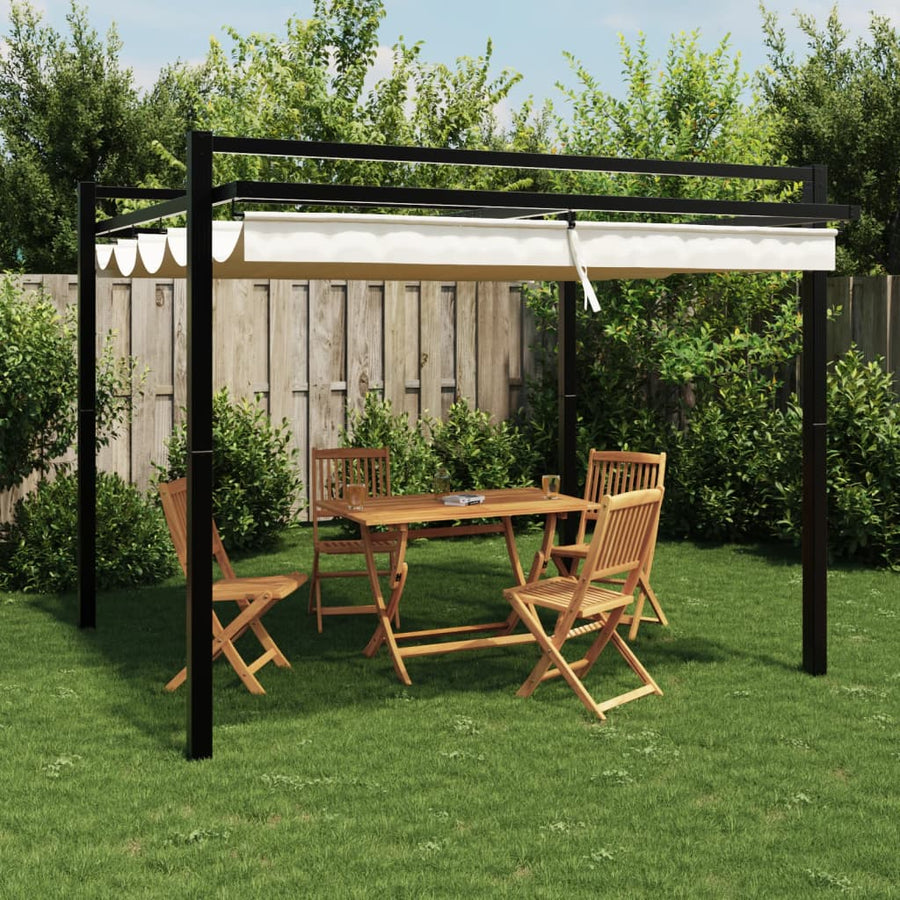 Prieel met uittrekbaar dak 3x3 m aluminium crèmekleurig
