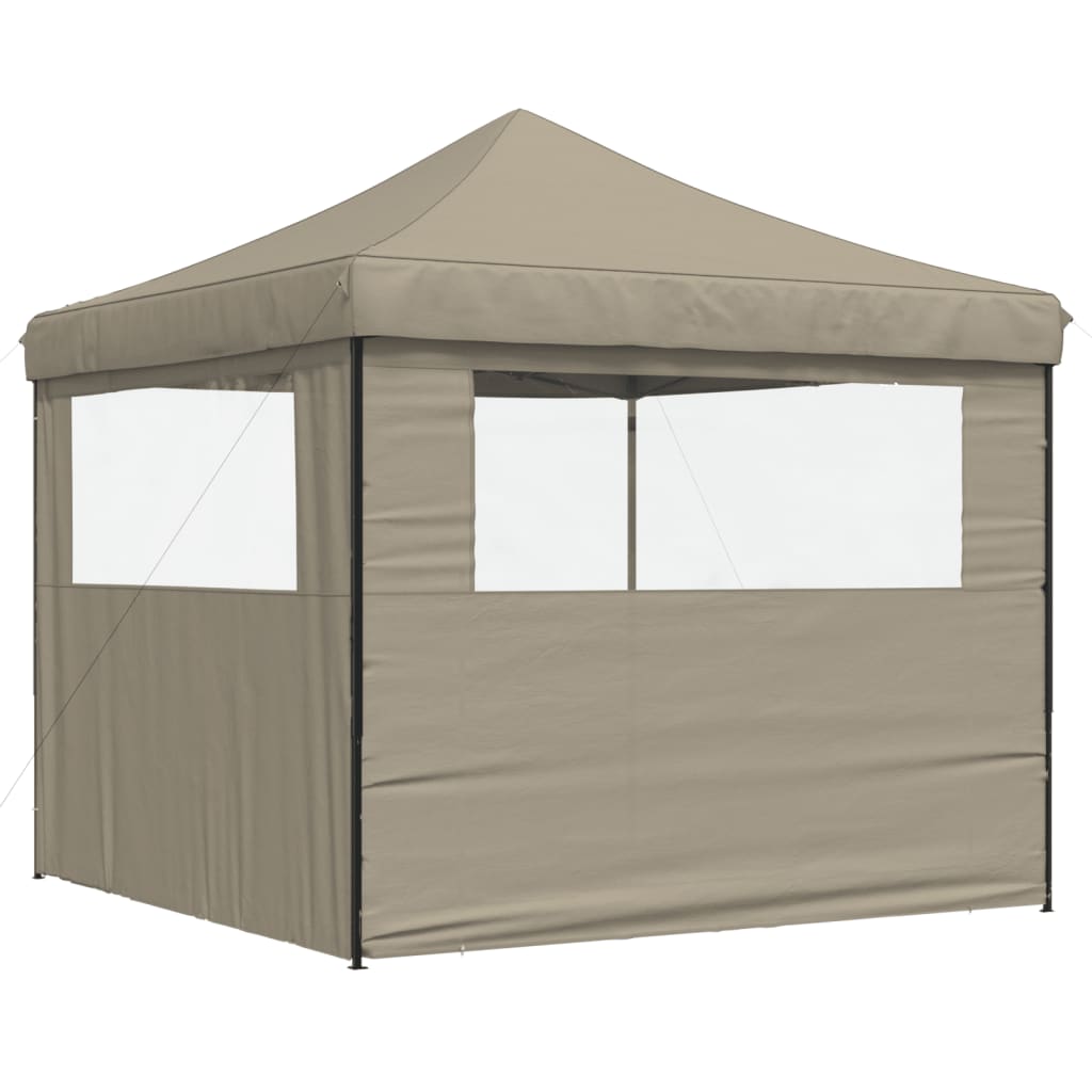 Partytent Inklapbaar Pop-Up Taupe taupe (black frame) met 2 zijwanden