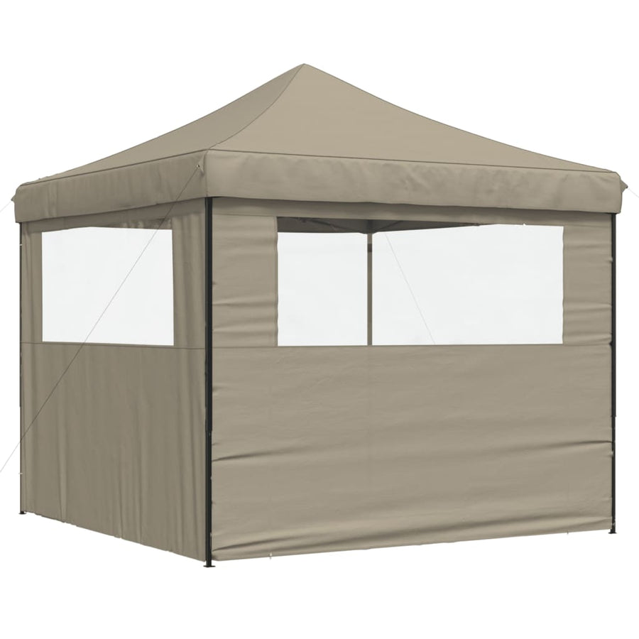 Partytent Inklapbaar Pop-Up Taupe taupe (black frame) met 2 zijwanden
