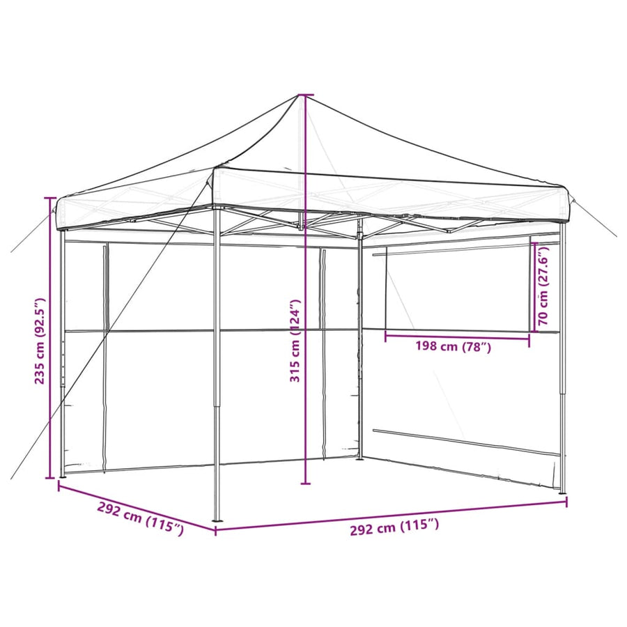Partytent Inklapbaar Pop-Up Taupe taupe (black frame) met 2 zijwanden