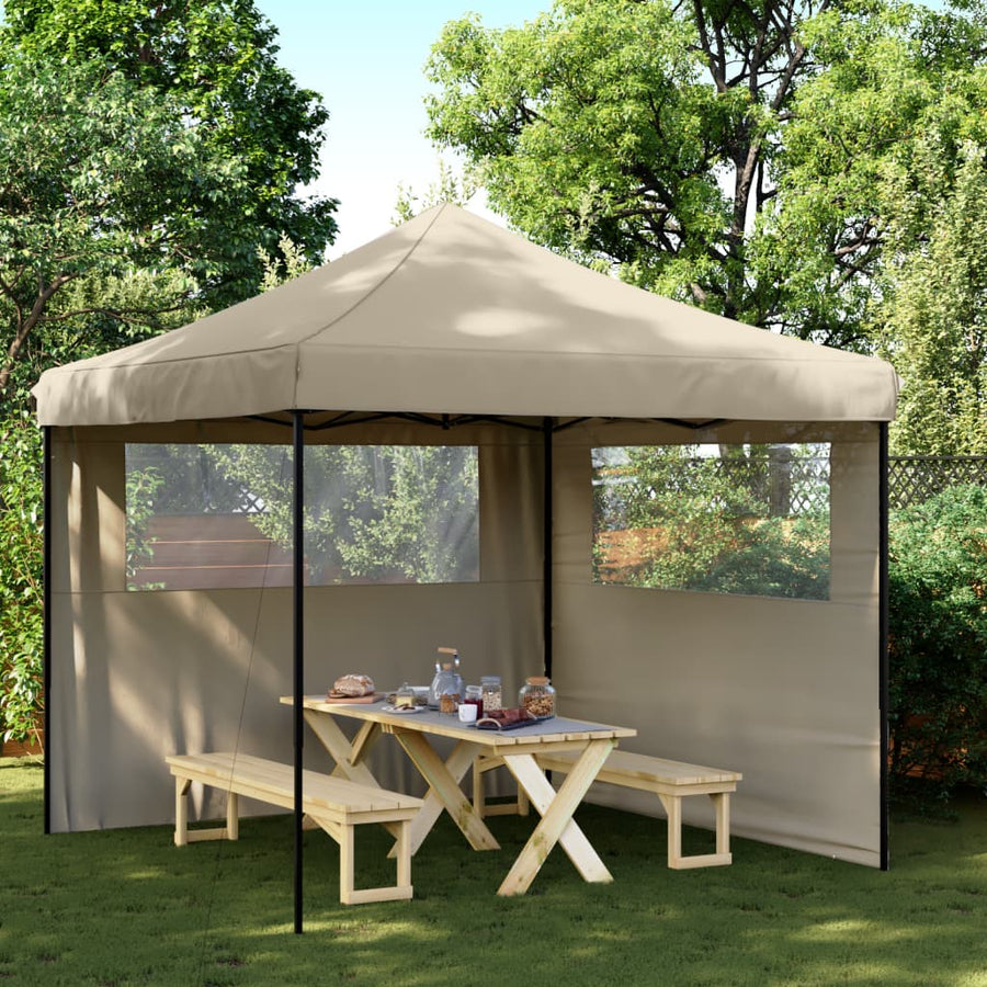 Partytent Inklapbaar Pop-Up Taupe taupe (black frame) met 2 zijwanden