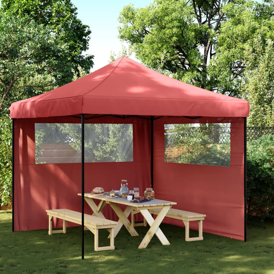 Partytent inklapbaar pop-up met 2 zijwanden bordeauxrood