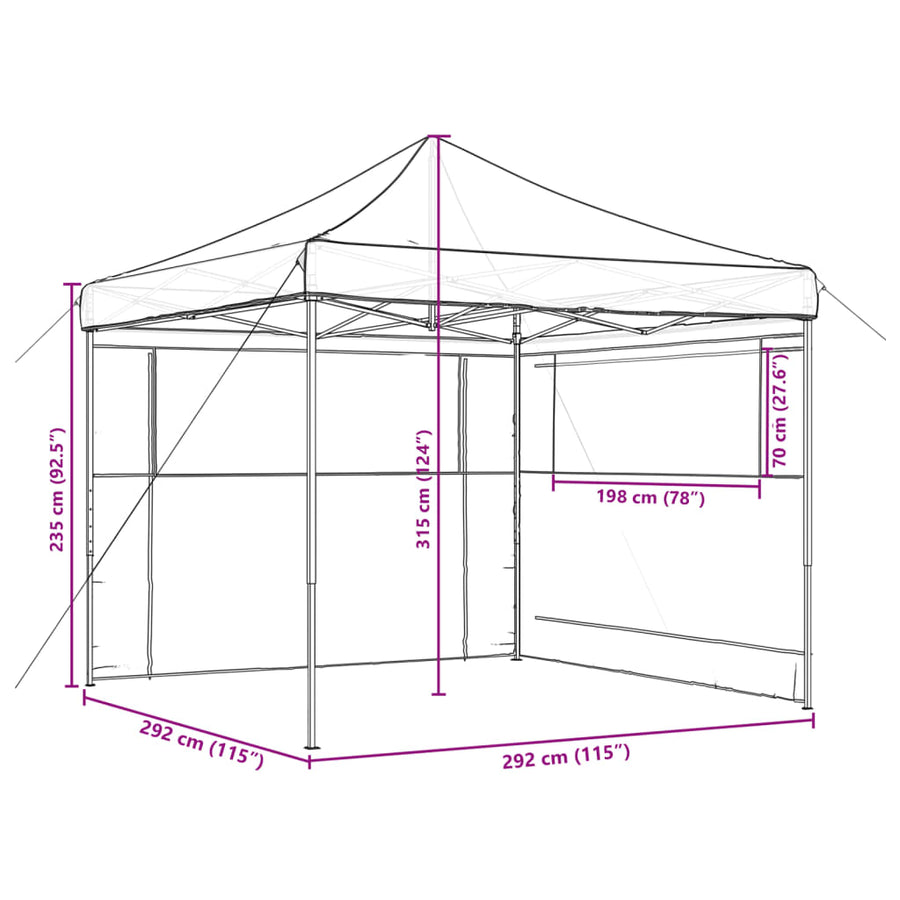 Partytent inklapbaar pop-up met 2 zijwanden zwart