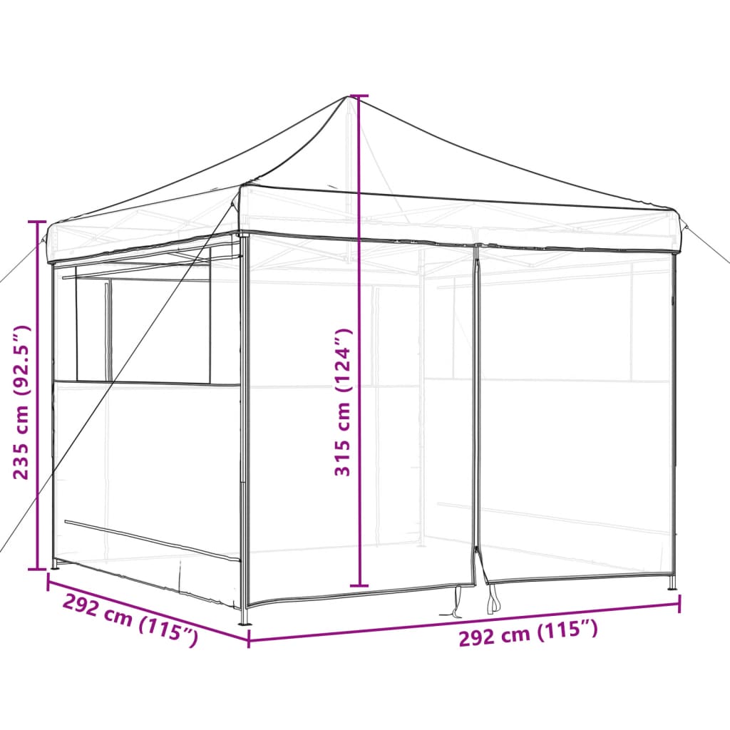 Partytent inklapbaar pop-up met 4 zijwanden oranje