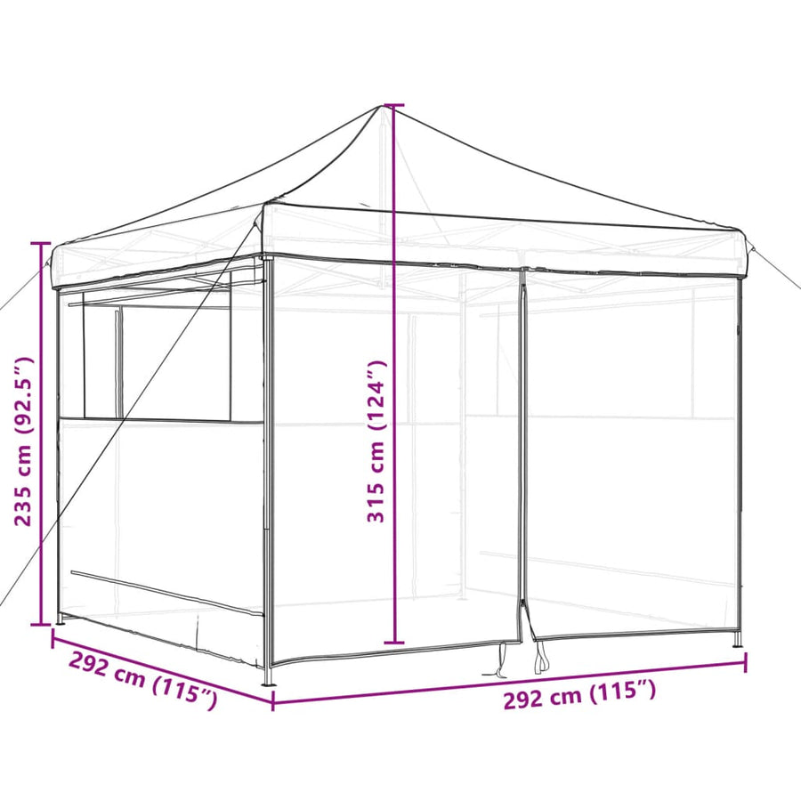 Partytent inklapbaar pop-up met 4 zijwanden oranje