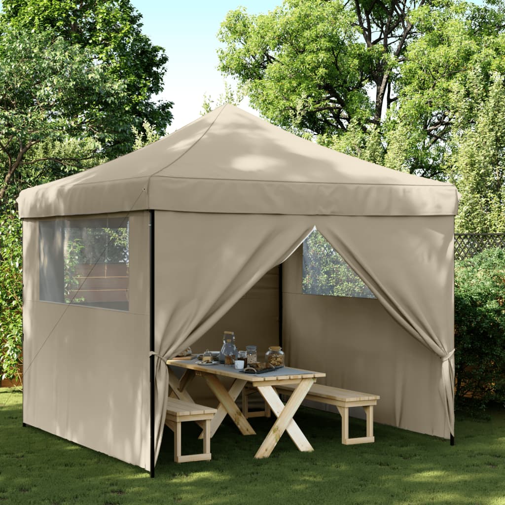 Partytent Inklapbaar Pop-Up Taupe taupe (black frame) met 4 zijwanden
