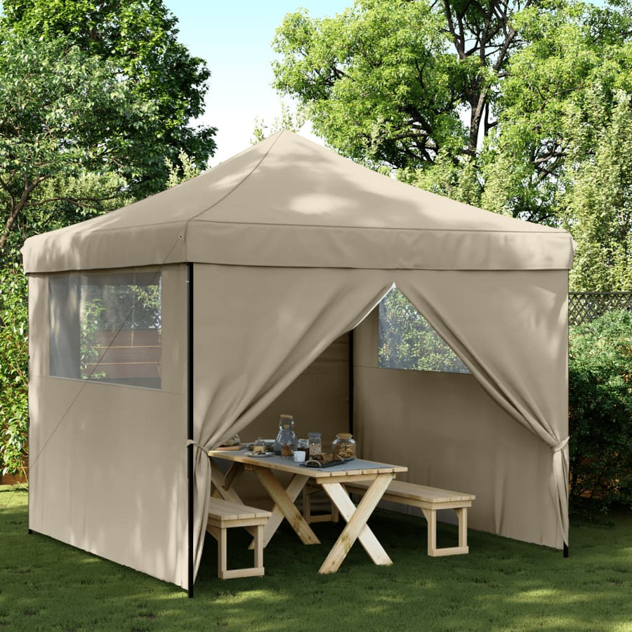 Partytent Inklapbaar Pop-Up Taupe taupe (black frame) met 4 zijwanden