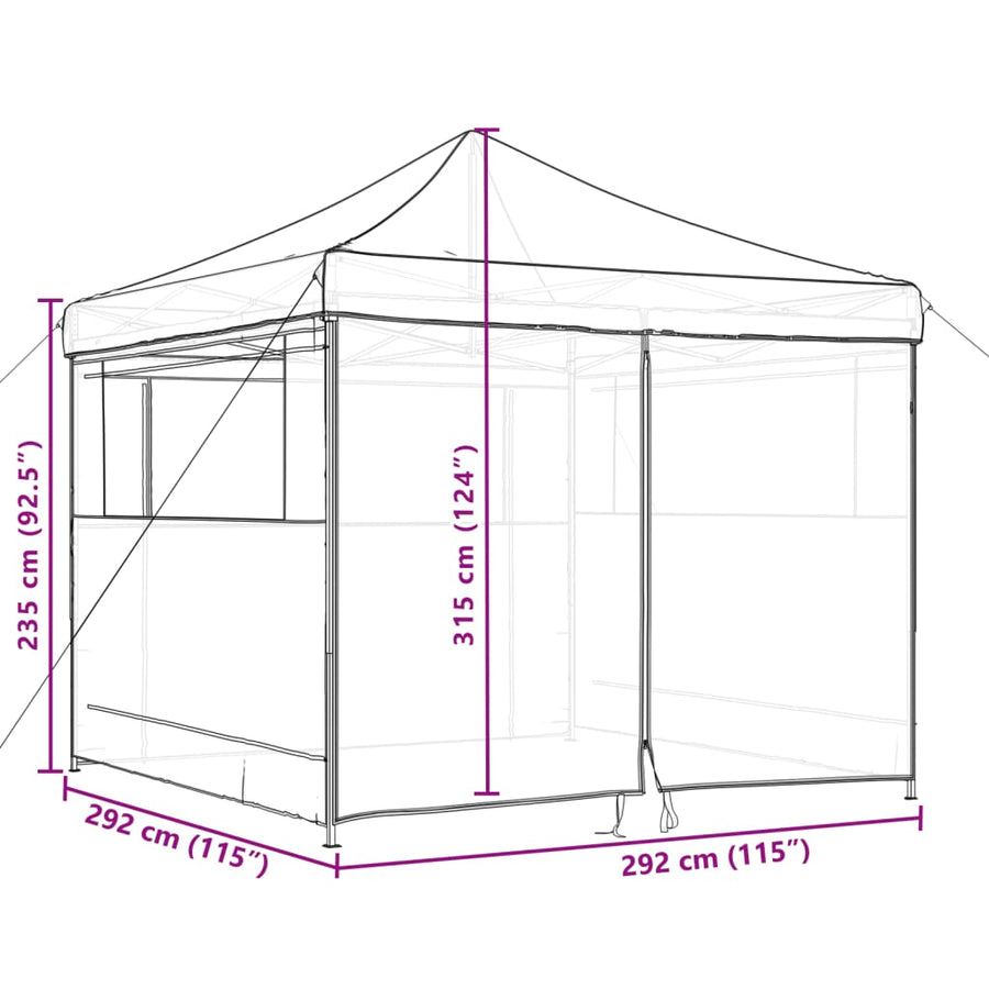 Partytent inklapbaar pop-up met 4 zijwanden terracottakleurig