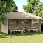 Pop-up folding party tent with 3 side panels taupe