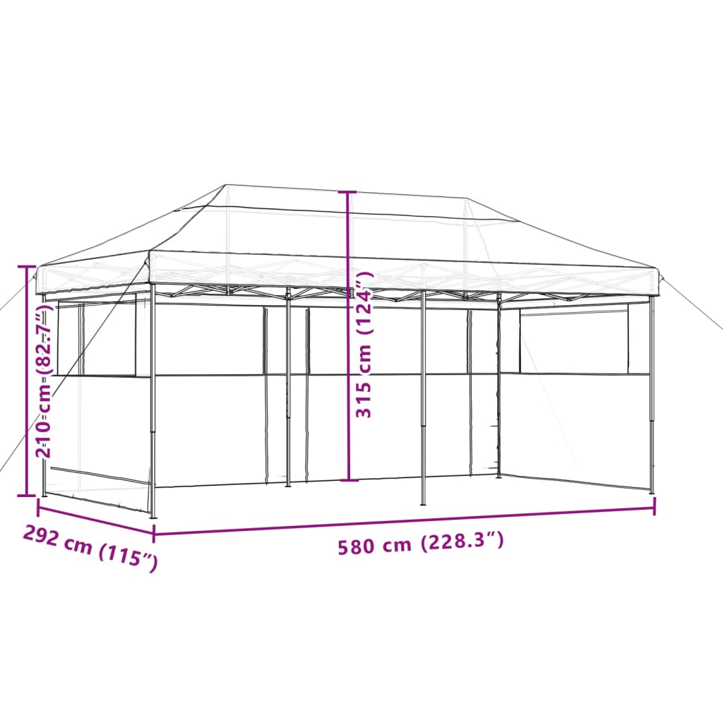 Partytent inklapbaar pop-up met 3 zijwanden bruin