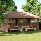 Pop-up foldable party tent with 3 side panels brown
