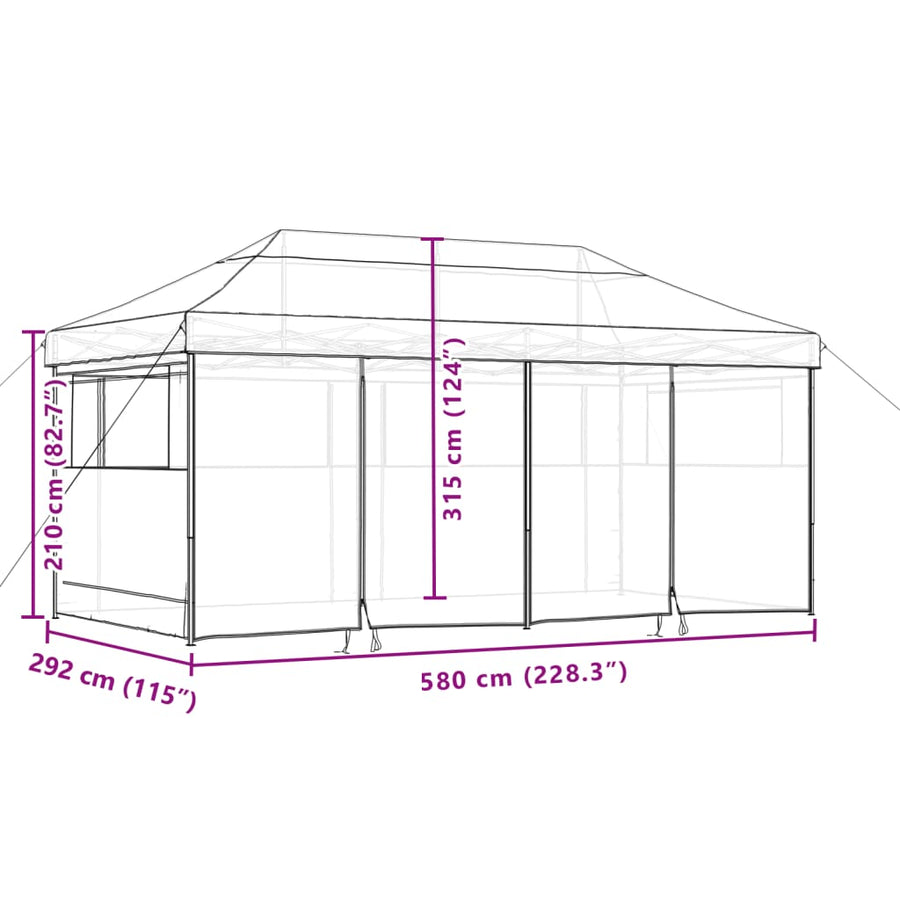 Partytent inklapbaar pop-up met 4 zijwanden oranje
