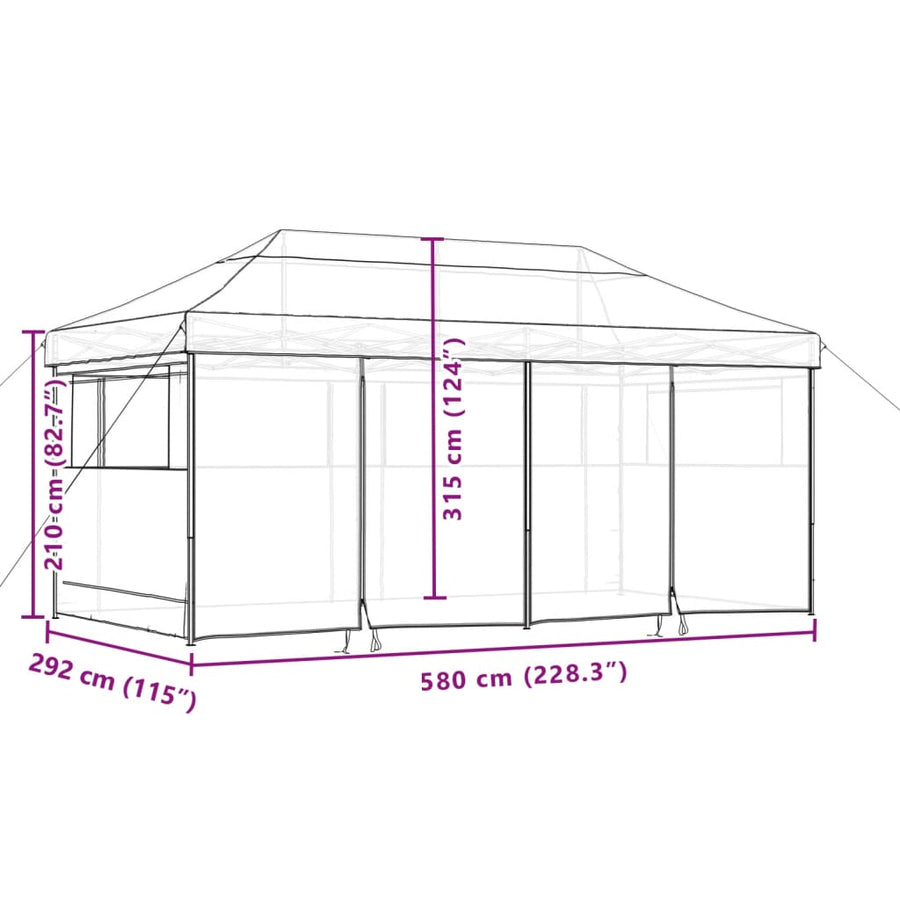 Partytent inklapbaar pop-up met 4 zijwanden bruin