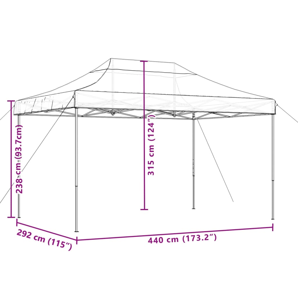 Partytent inklapbaar pop-up 440x292x315 cm bruin