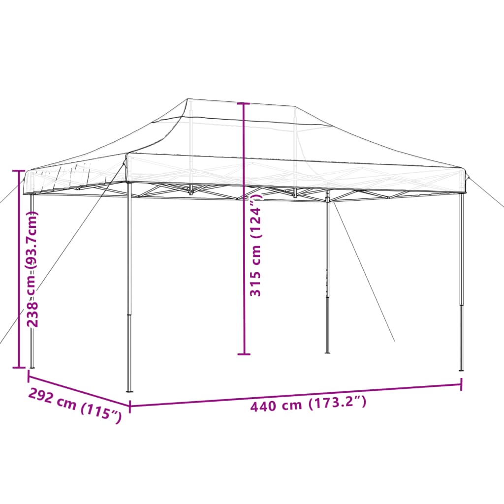 Partytent inklapbaar pop-up 440x292x315 cm zwart