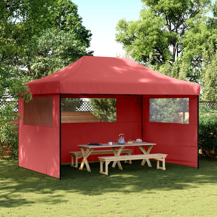 Partytent inklapbaar pop-up met 3 zijwanden bordeauxrood