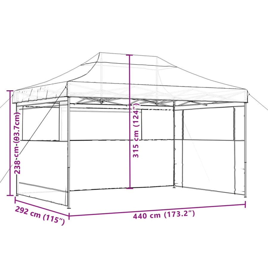 Partytent inklapbaar pop-up met 3 zijwanden terracottakleurig