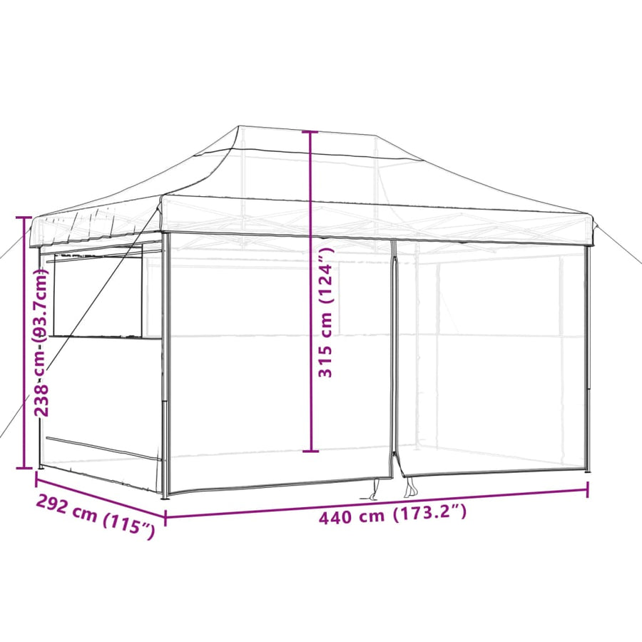 Partytent inklapbaar pop-up met 4 zijwanden bordeauxrood