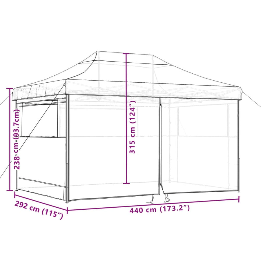 Partytent inklapbaar pop-up met 4 zijwanden bruin
