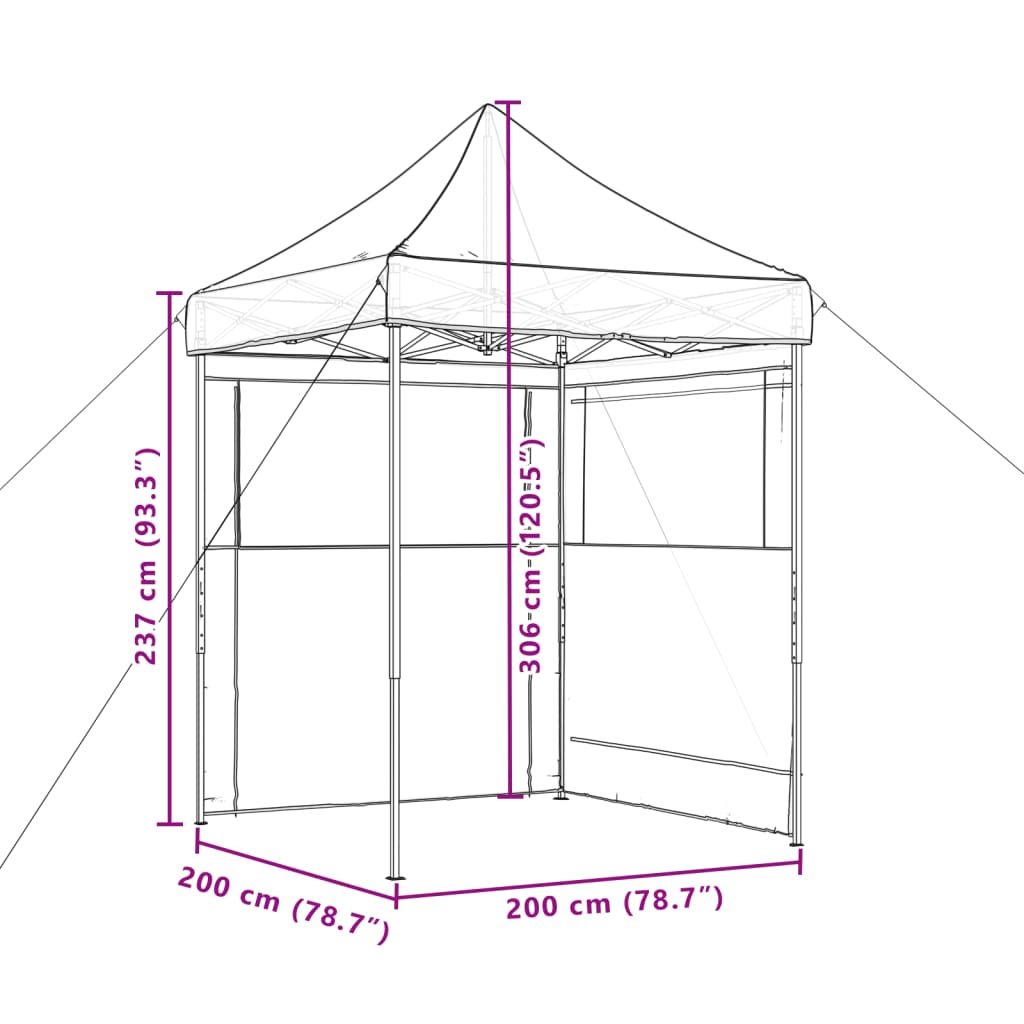 Partytent inklapbaar pop-up met 2 zijwanden taupe