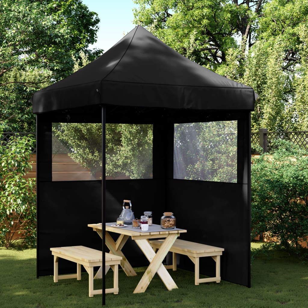 Partytent inklapbaar pop-up met 2 zijwanden zwart