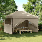 Foldable pop-up party tent with 4 side panels taupe