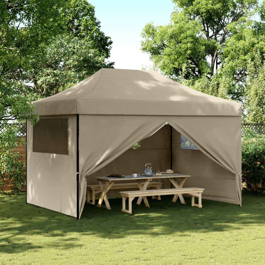 Partytent inklapbaar pop-up met 4 zijwanden taupe