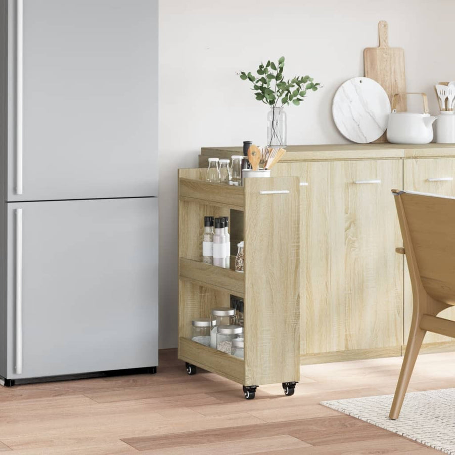Kast met wieltjes 60x22x79 bewerkt hout sonoma eikenkleurig