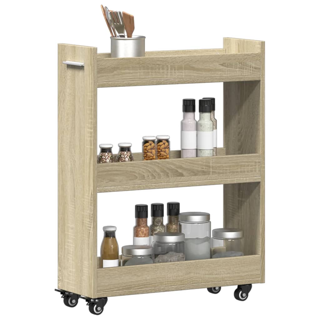 Kast met wieltjes 60x22x79 bewerkt hout sonoma eikenkleurig