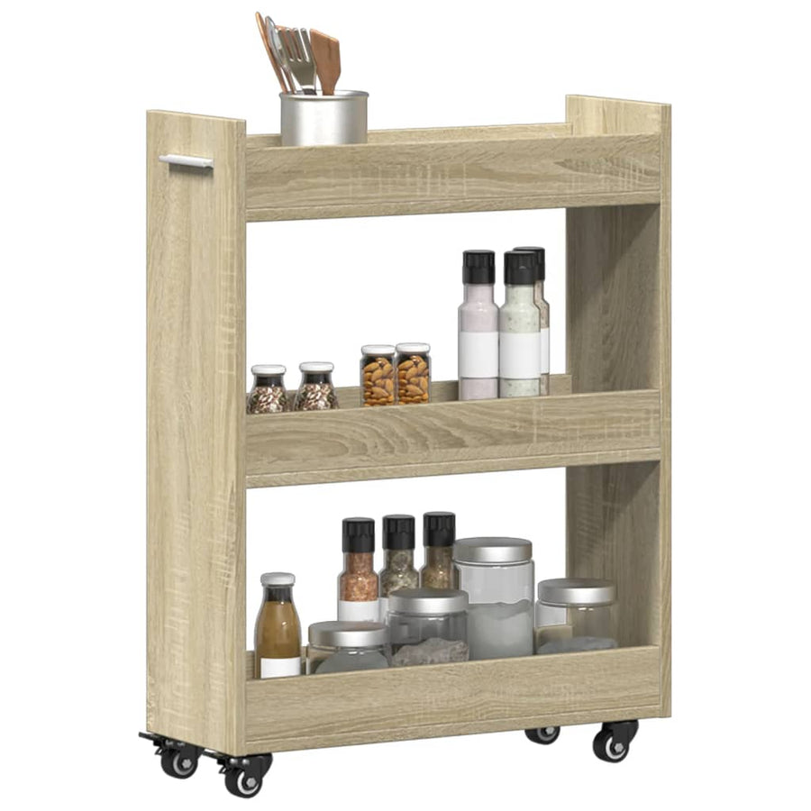 Kast met wieltjes 60x22x79 bewerkt hout sonoma eikenkleurig