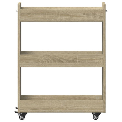 Kast met wieltjes 60x22x79 bewerkt hout sonoma eikenkleurig