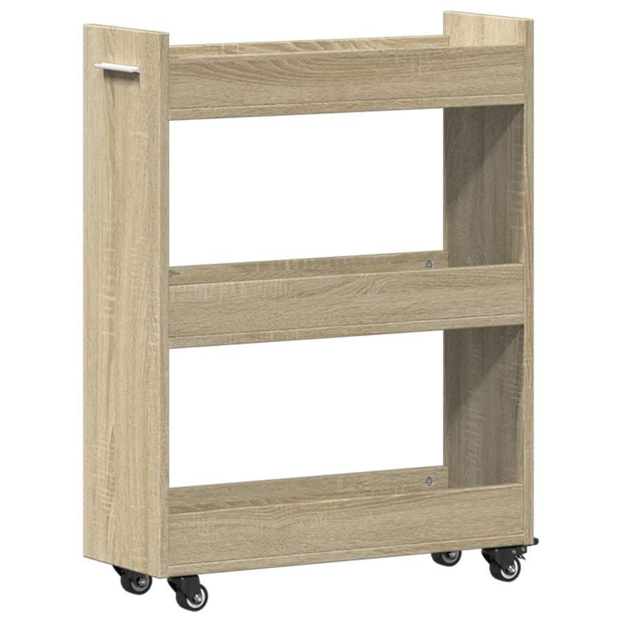 Kast met wieltjes 60x22x79 bewerkt hout sonoma eikenkleurig