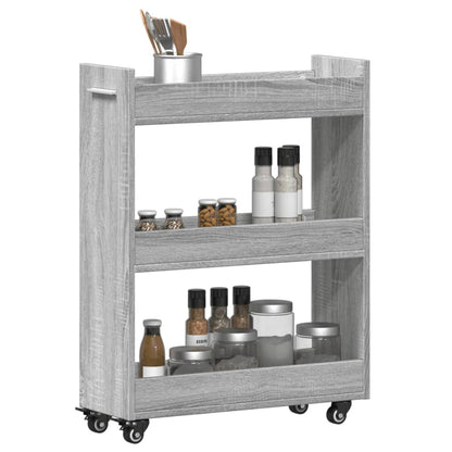 Kast met wieltjes 60x22x79 bewerkt hout grijs sonoma