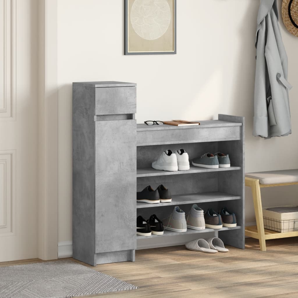 Schoenenkast 100,5x28x100 cm bewerkt hout betongrijs