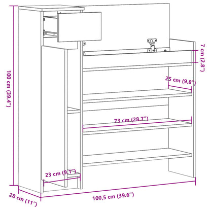 Schoenenkast 100,5x28x100 cm bewerkt hout betongrijs