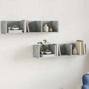 Wandkasten 2 st 75x18x16,5 cm bewerkt hout betongrijs