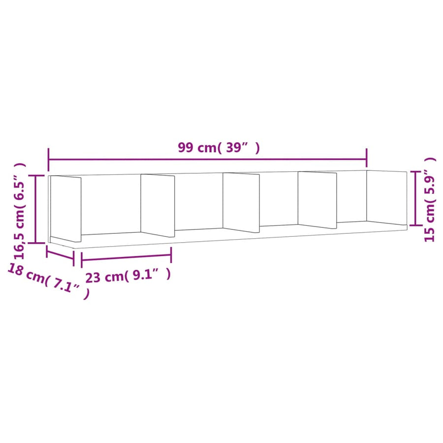 Wandkasten 2 st 99x18x16,5 cm bewerkt hout grijs sonoma eiken