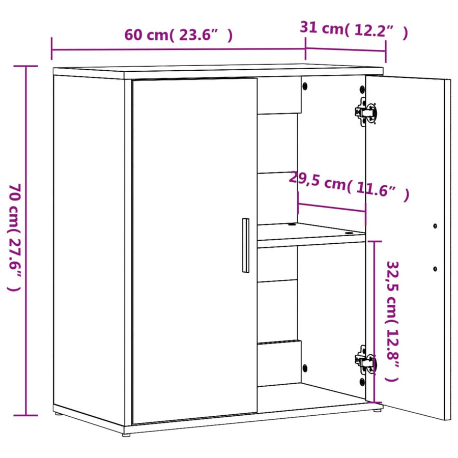 Dressoir 60x31x70 cm bewerkt hout grijs sonoma
