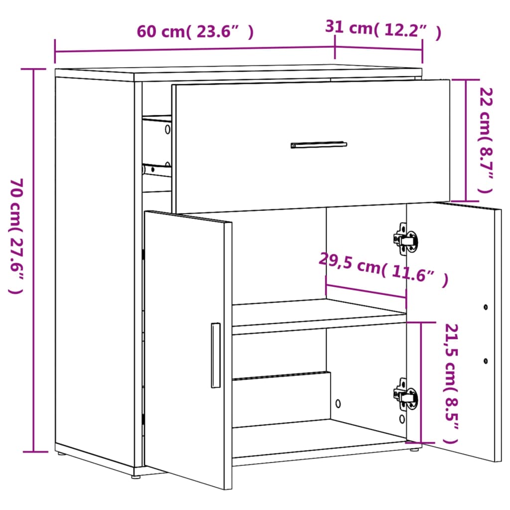 Dressoir 60x31x70 cm bewerkt hout betongrijs