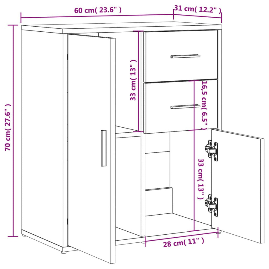 Dressoir 60X31X70 Cm Bewerkt Hout Kleurig Sonoma eiken