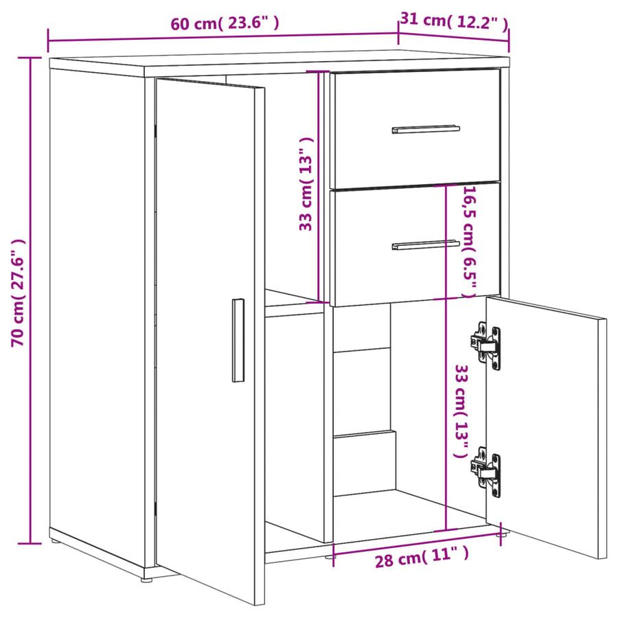 Dressoir 60X31X70 Cm Bewerkt Hout Grijs sonoma