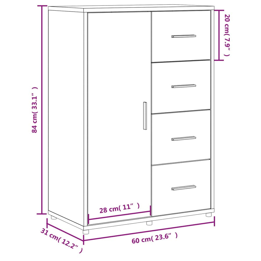 Dressoir 60x31x84 cm bewerkt hout wit