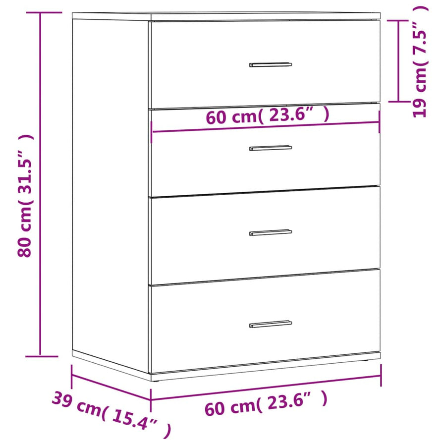 Dressoir 60x39x80 cm bewerkt hout gerookt eikenkleurig