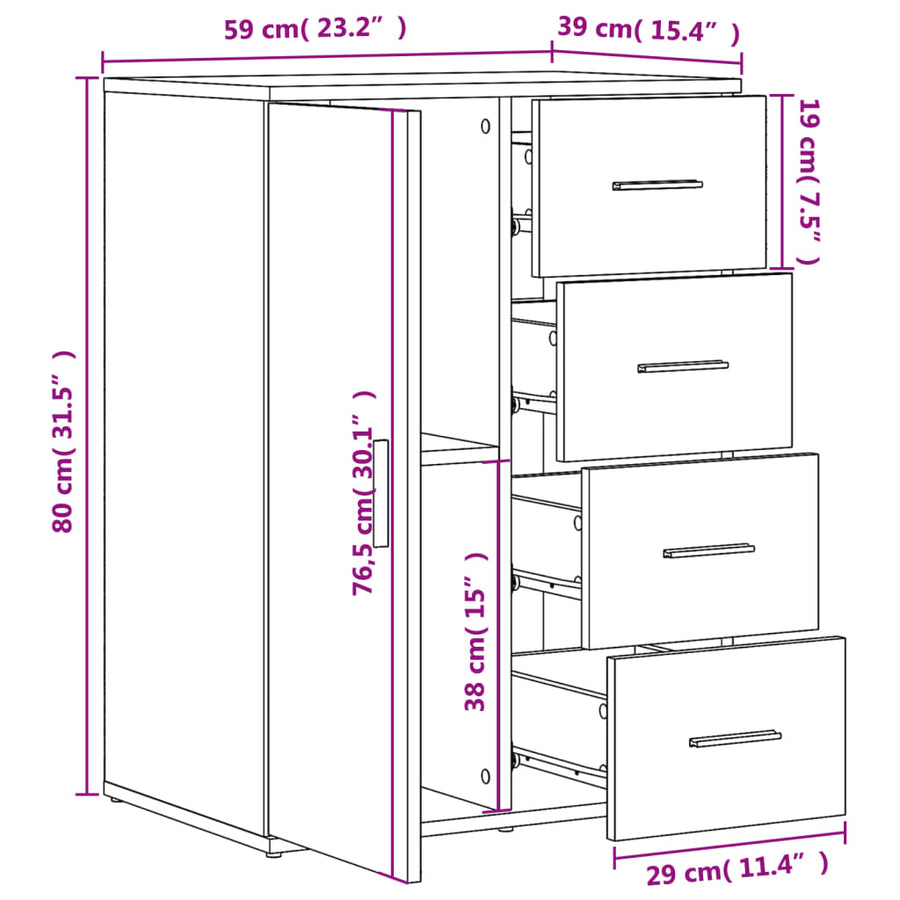 Dressoir 59x39x80 cm bewerkt hout wit
