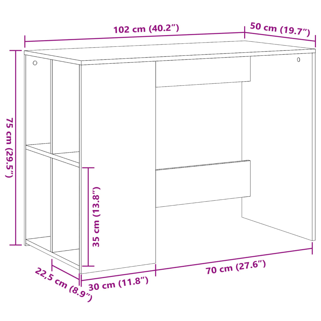 Bureau 102x50x75 cm bewerkt hout betongrijs