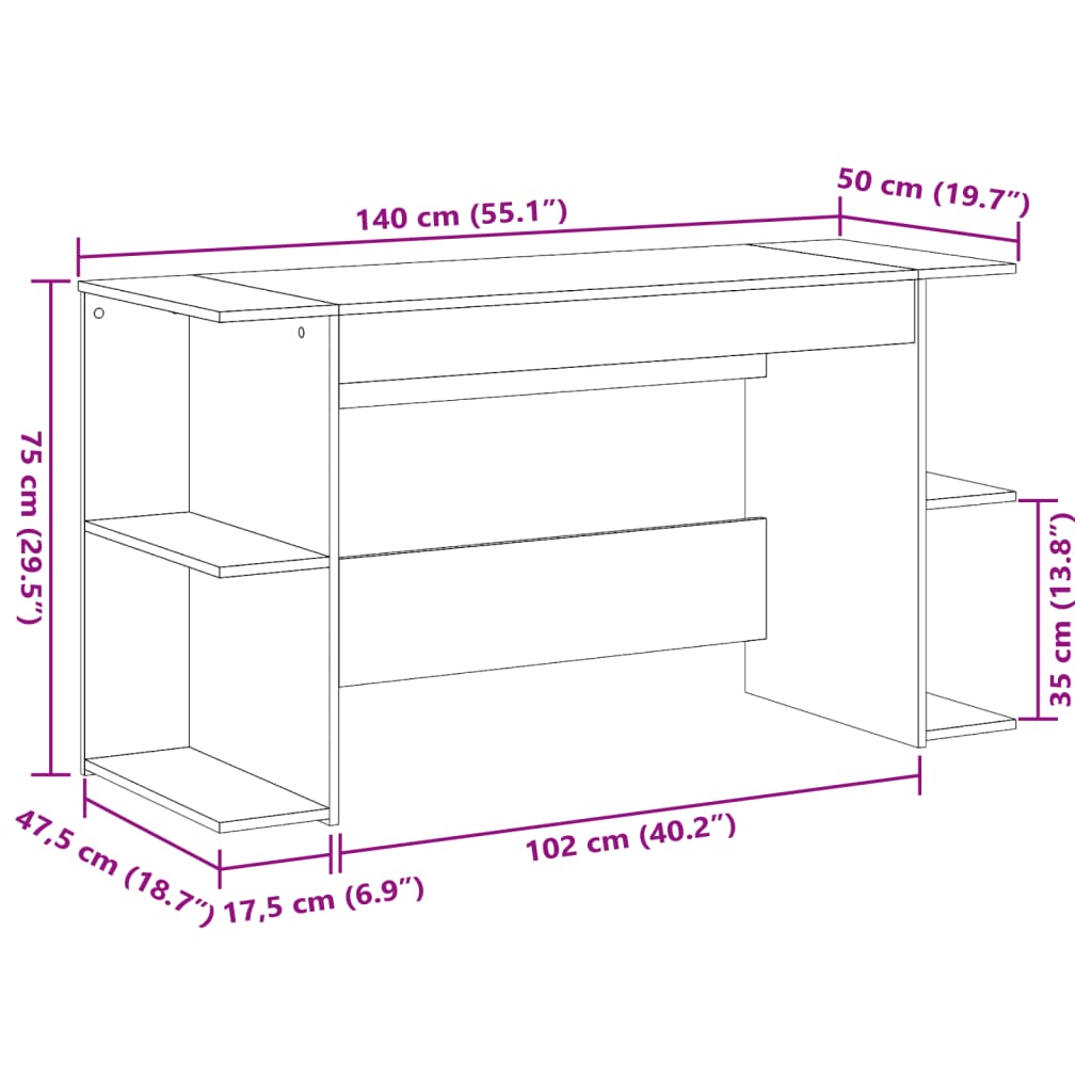 Bureau 140x50x75 cm bewerkt hout sonoma eikenkleurig