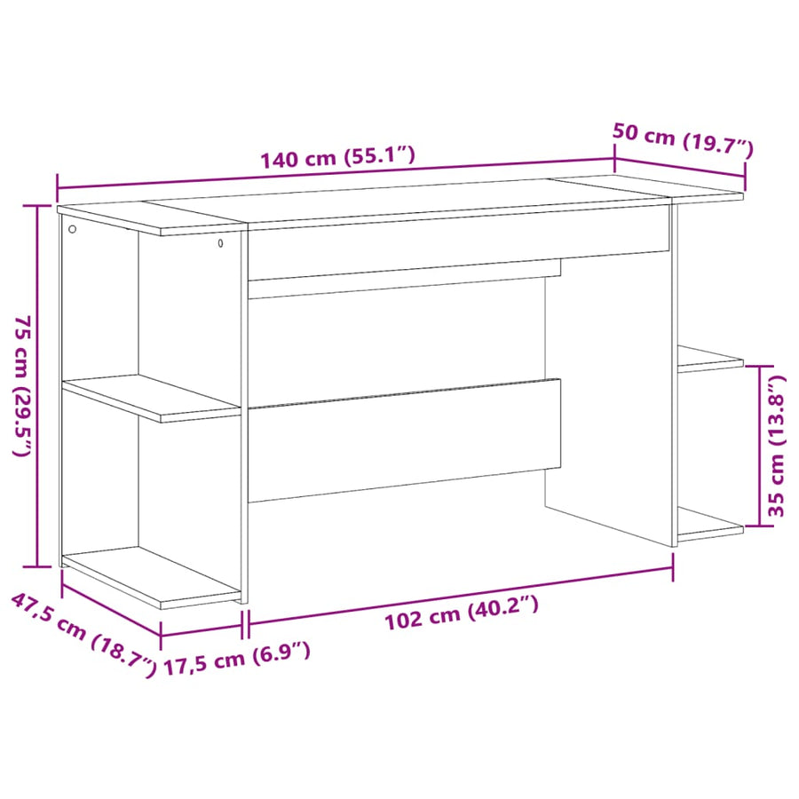 Bureau 140x50x75 cm bewerkt hout sonoma eikenkleurig