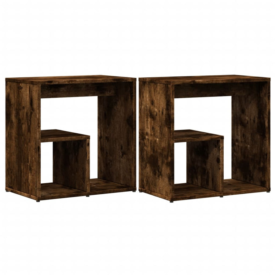 Bijzettafels 2 st 50x30x50 cm bewerkt hout gerookt eikenkleurig