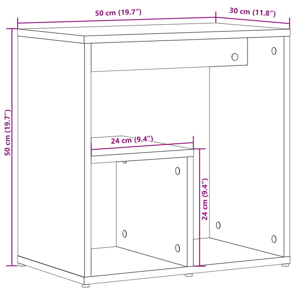 Bijzettafels 2 st 50x30x50 cm bewerkt hout gerookt eikenkleurig