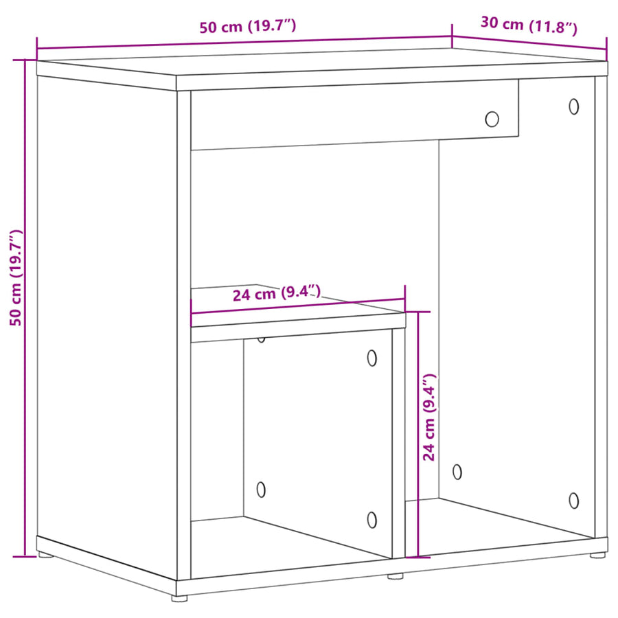 Bijzettafels 2 st 50x30x50 cm bewerkt hout gerookt eikenkleurig